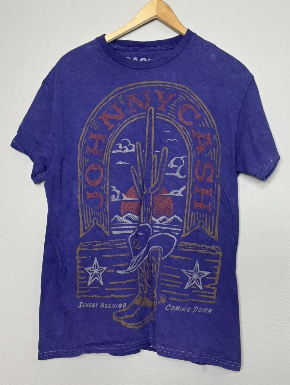 Johnny Cash "Sunday Morning Coming Down" Purple Acid Wash SS Tee
